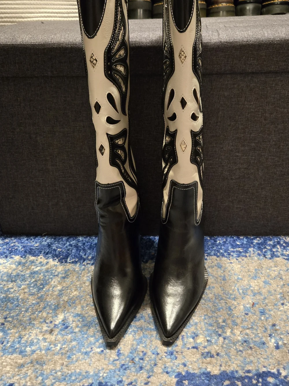 Steve Madden Kaz Black and Cream Western Tall Boots